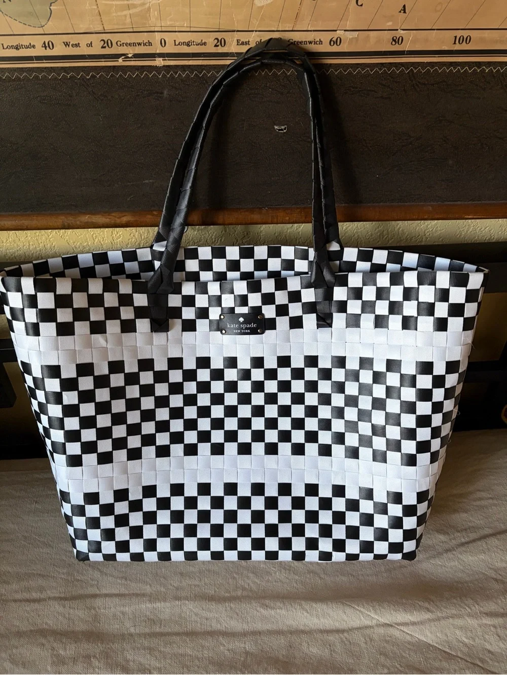 Kate Spade New York White Black Woven large tote bag